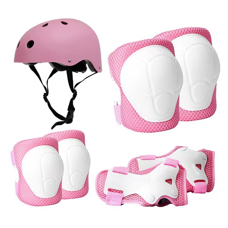 Kids Skateboard Protective Gear Set Pink seven-piece set (helmet knee pads elbow pads)