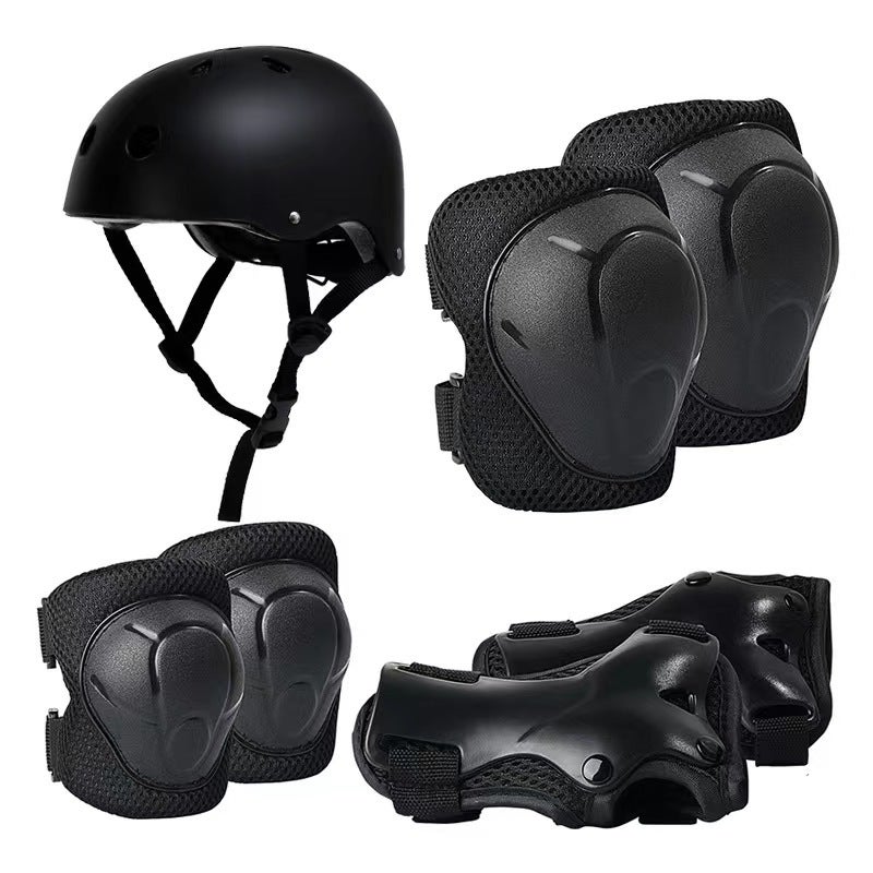 Kids Skateboard Protective Gear Set Black seven-piece set (helmet knee pads elbow pads)