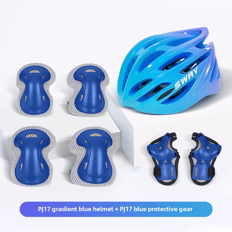 Childrens Integrated Skating Helmet Set [Blue] six-piece helmet + competitive protective gear