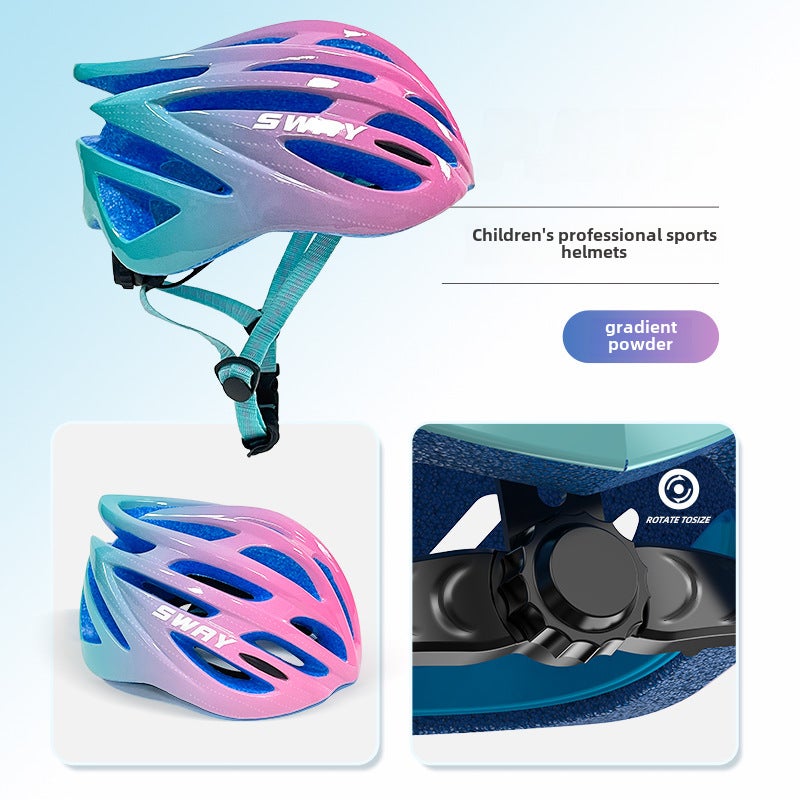 Childrens Integrated Skating Helmet Set One gradient powder (hot sale)