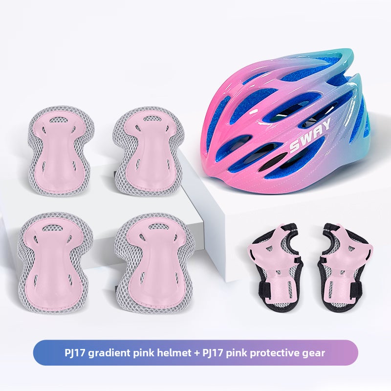 Childrens Integrated Skating Helmet Set [Pink] helmet + competitive protective gear six-piece set