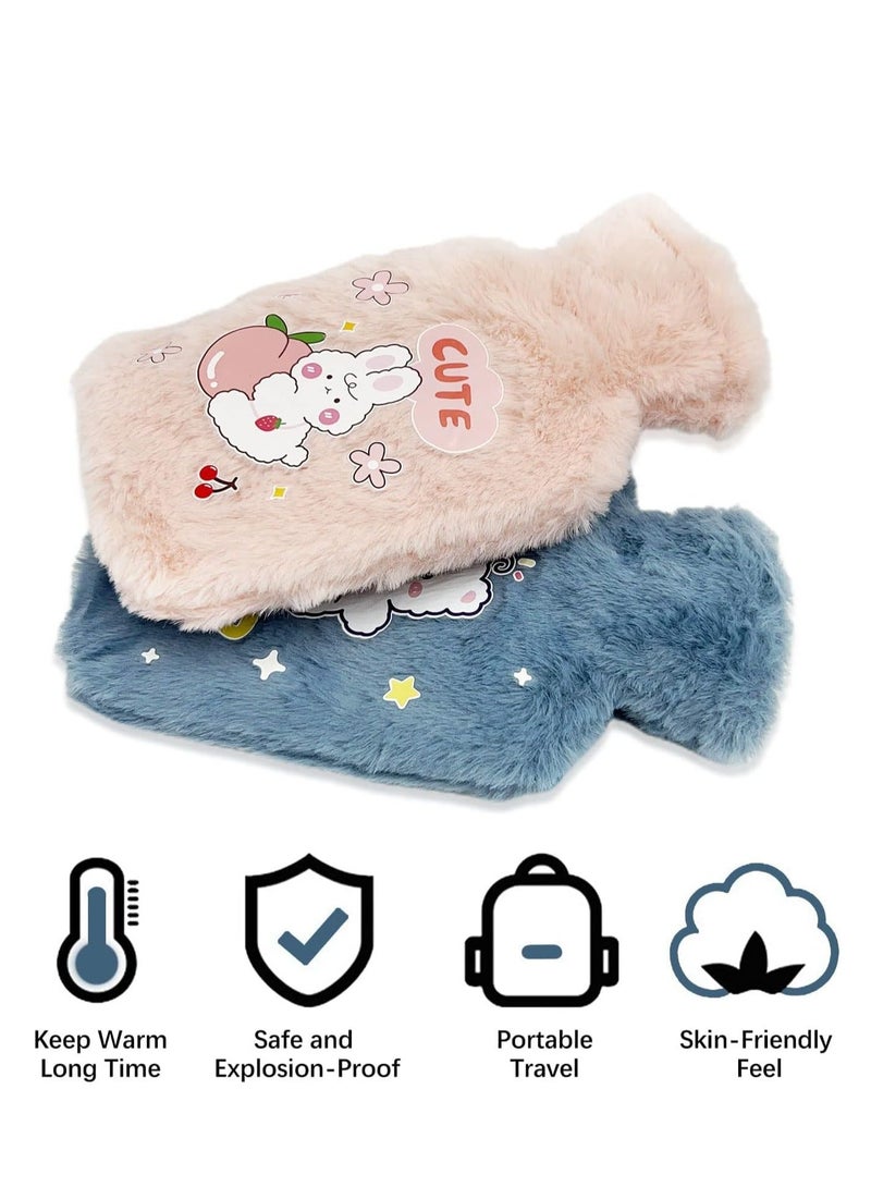 2 Pcs Hot Water Bottle Mini Portable Short Plush hot Water Bag Cute Plush Hot Water Bag Bottle for Hand Feet Warmer,