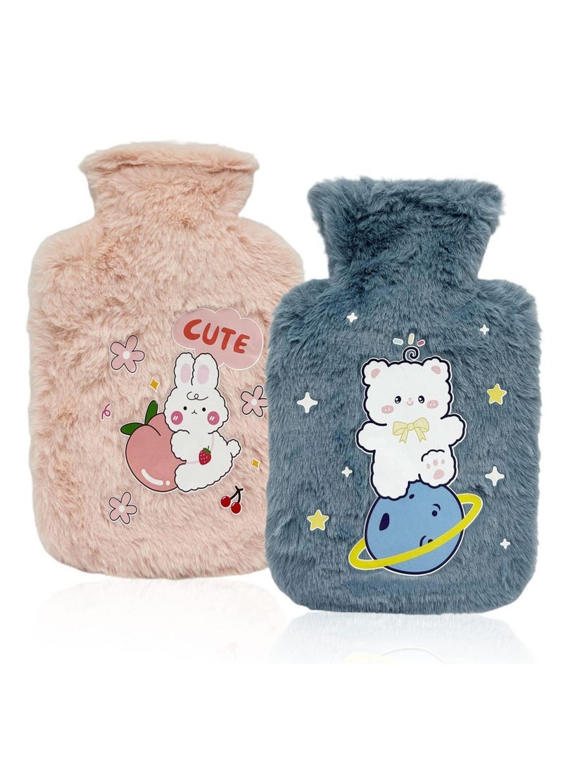 2 Pcs Hot Water Bottle Mini Portable Short Plush hot Water Bag Cute Plush Hot Water Bag Bottle for Hand Feet Warmer,