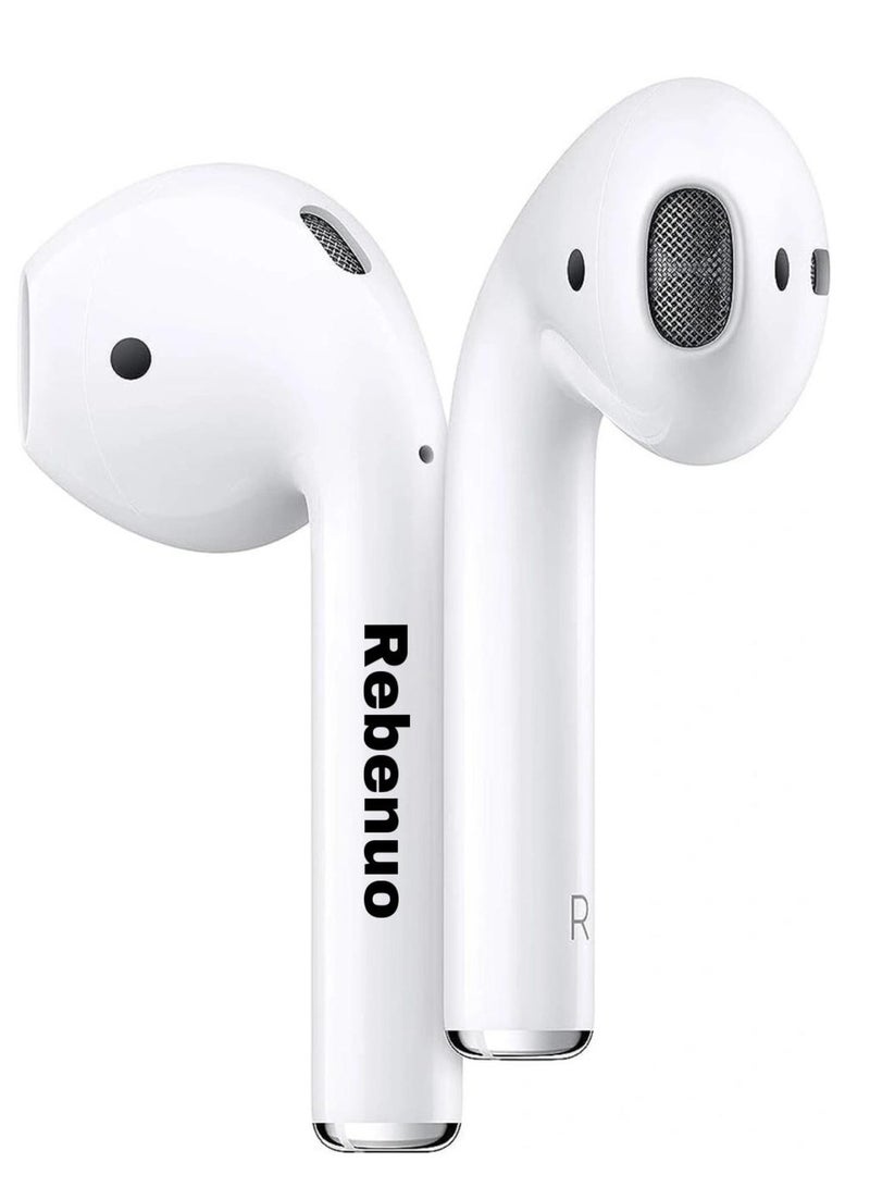 REBENUO True Wireless Bluetooth Earpods Headset with Wireless Charging (White, Version 5.0) - 80 Hours Standby, 400mAh Charging Box