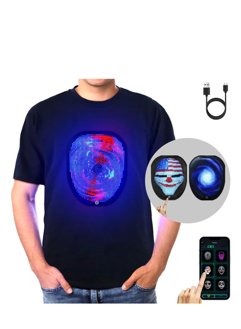 Bluetooth Programmable LED T-Shirt with Customizable Glow Patterns for Adults and Kids - Perfect for Halloween Masquerade Parties, Size XL