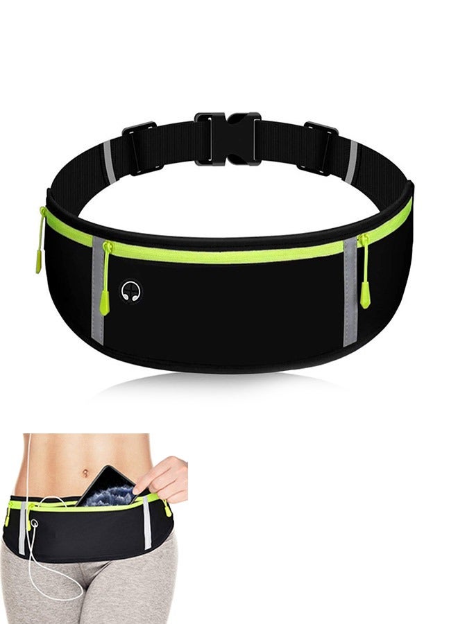 Multifunctional Reflective Strip Running Belt Waist Packs, 3 Floors Zipper Sweatproof Workout Waist Pouch, Travel Money Phone Holder Belt Bag(Black)