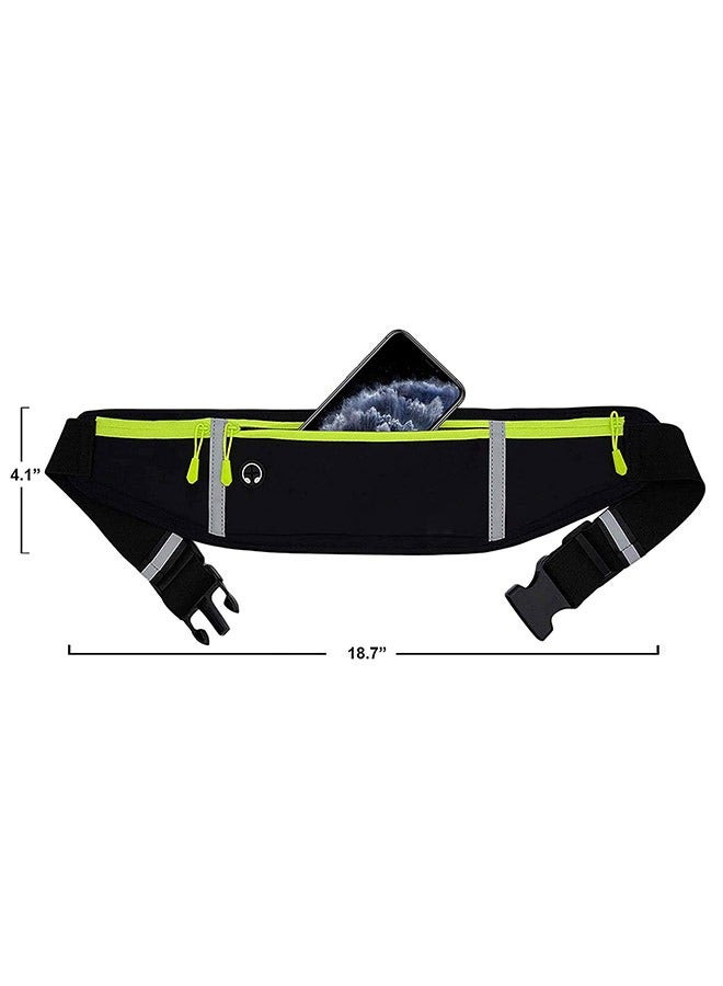 Multifunctional Reflective Strip Running Belt Waist Packs, 3 Floors Zipper Sweatproof Workout Waist Pouch, Travel Money Phone Holder Belt Bag(Black)