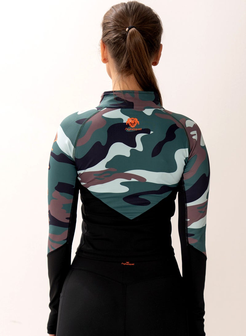 AlphaSquad Long Sleeve Half Zip Top - Green Camo