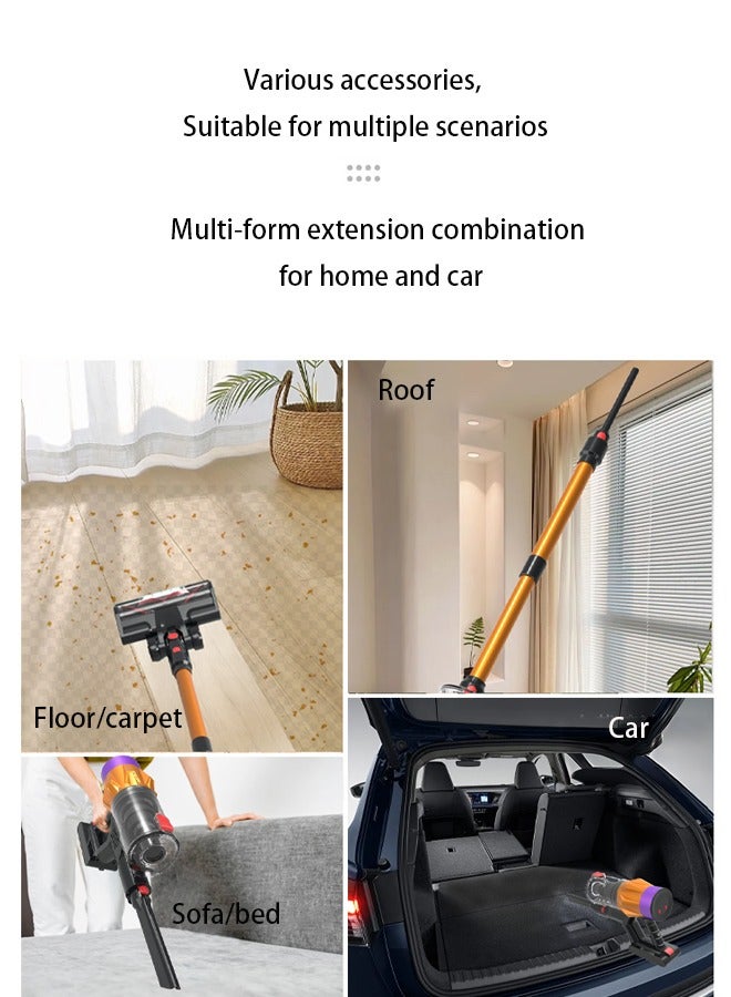 V18 Cordless Vacuum Cleaner,28Kpa/550W 6-in-1 High Powerful Stick Vacuum, 40Mins Runtime,Lightweight Vacuum with Brushless Motor,3 Power Modes & LED Display, for Hardwood Floor Carpet Pet Hair,Gold