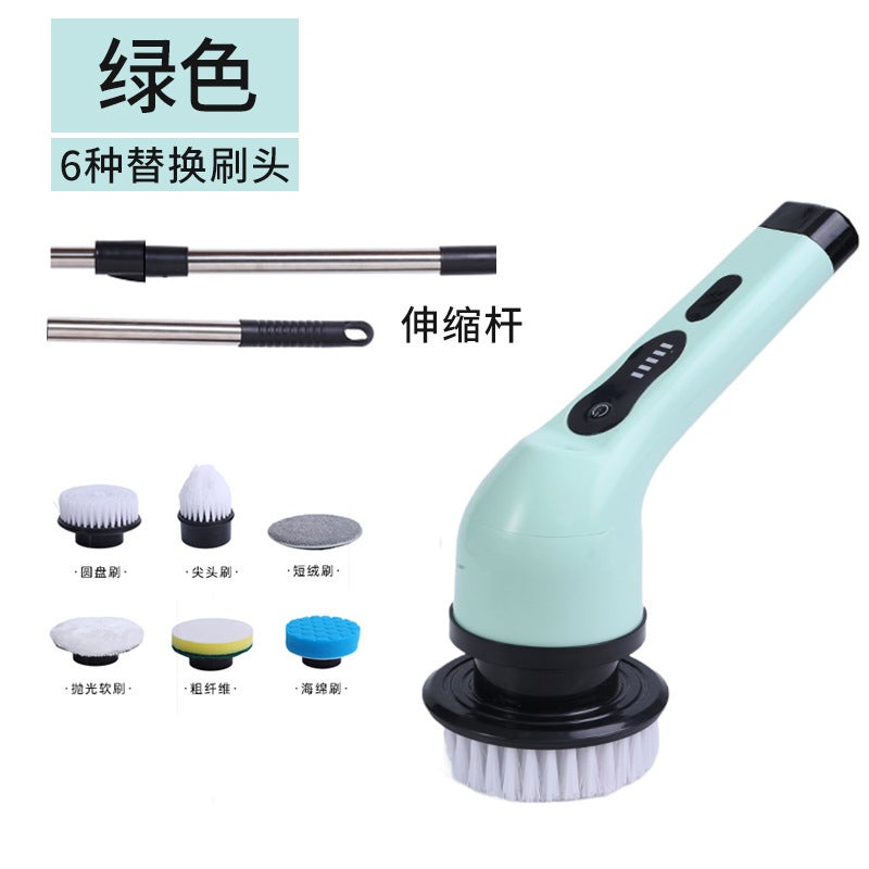 Cordless Electric Mop Spin Scrubber Replacement Heads Six-head electric mopping brush (green)