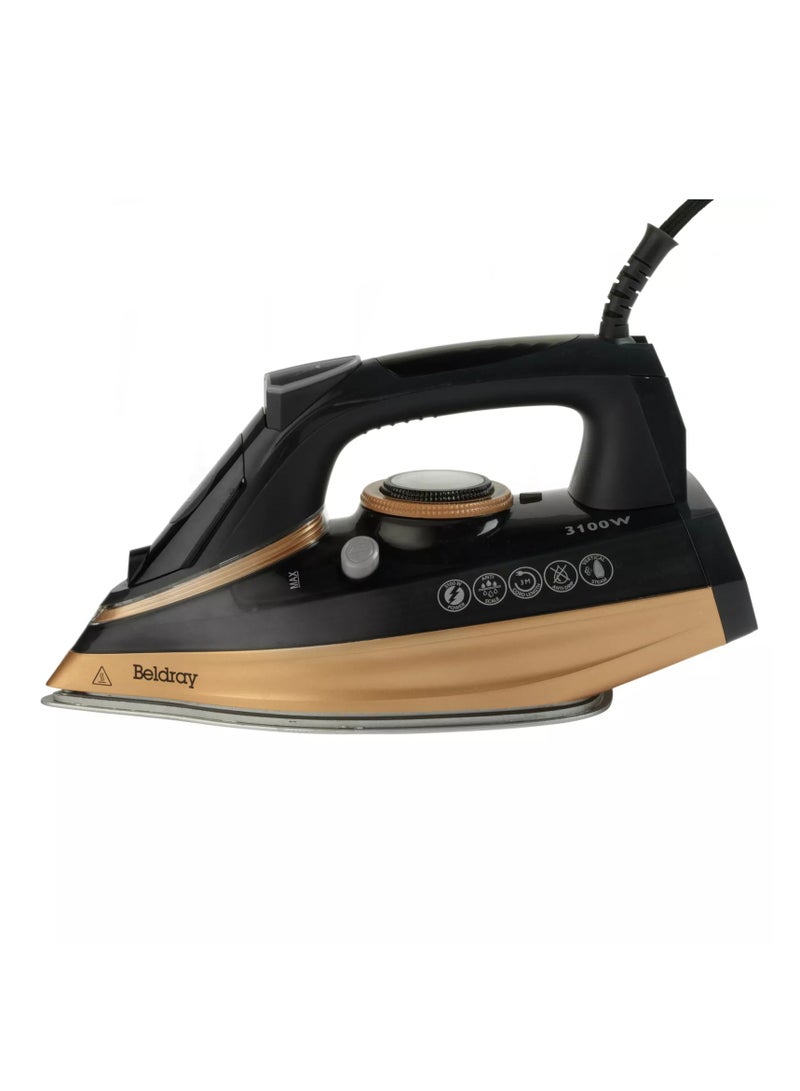 Beldray Copper Steam Master: 3100W Ultra Ceramic Iron to Provides smooth gliding over fabrics and a Powerful Crease Removal