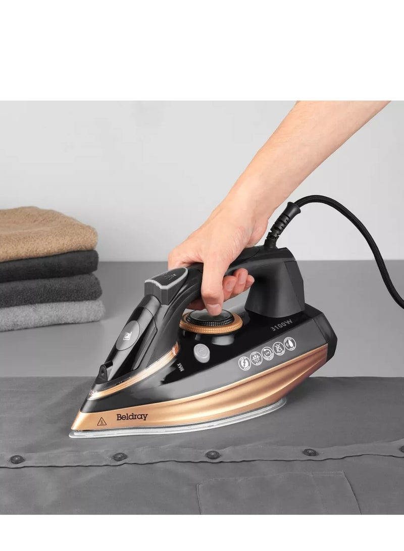 Beldray Copper Steam Master: 3100W Ultra Ceramic Iron to Provides smooth gliding over fabrics and a Powerful Crease Removal