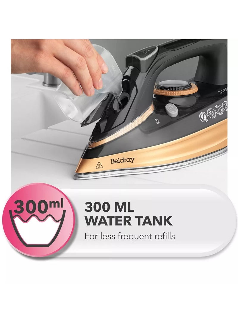 Beldray Copper Steam Master: 3100W Ultra Ceramic Iron to Provides smooth gliding over fabrics and a Powerful Crease Removal