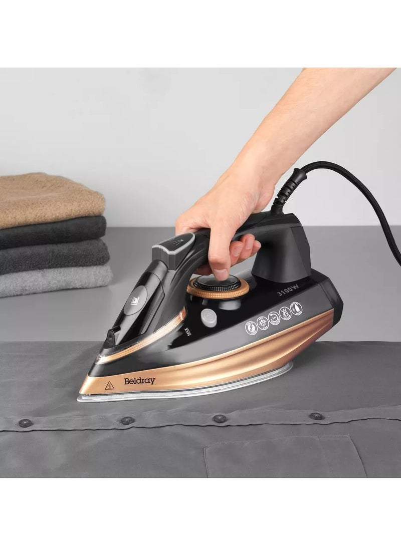 Beldray Copper Steam Master: 3100W Ultra Ceramic Iron to Provides smooth gliding over fabrics and a Powerful Crease Removal