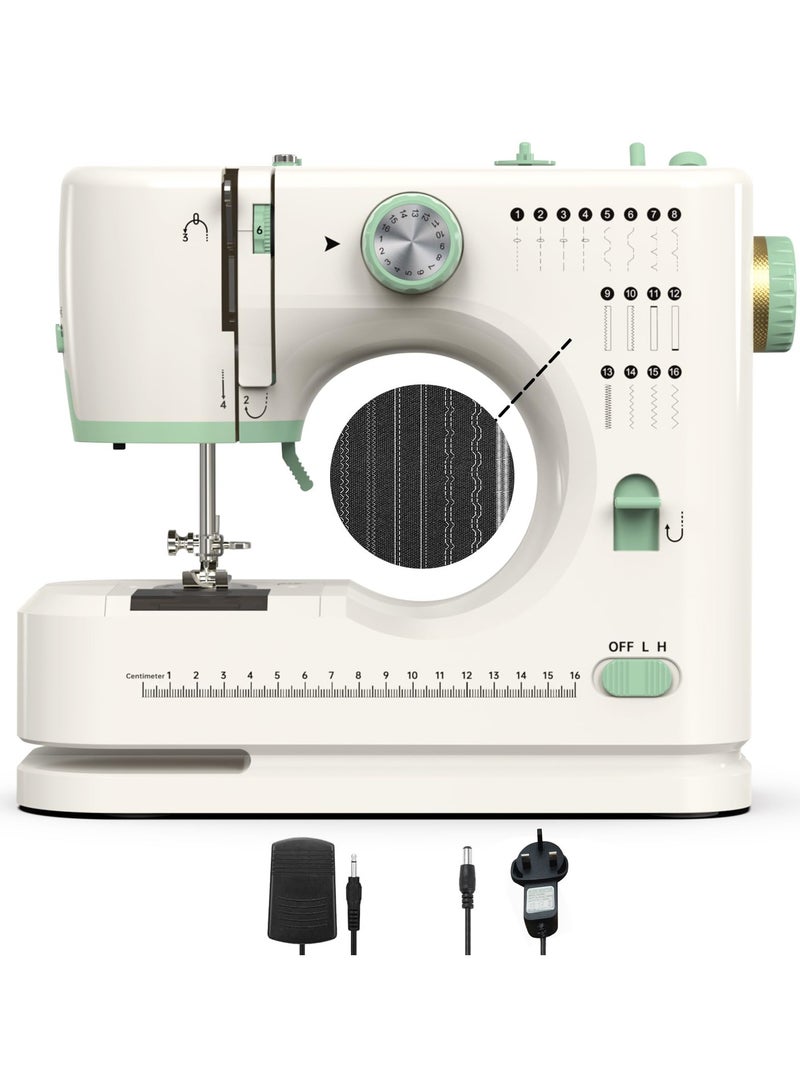 Electric Sewing Machine Double Needle and Double Thread, 16 Stitches, Reversible Two-Way Home Portable Sewing Machine Suitable for Sewing Fabrics or Leather, Etc