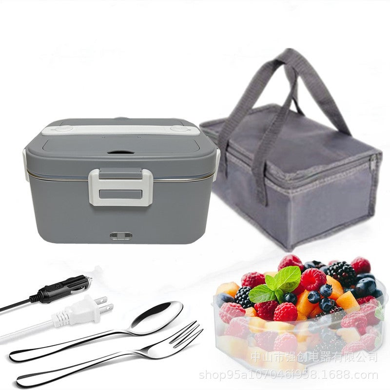 75W Portable Electric Heated Lunch Box Warmer Gray + white buckle