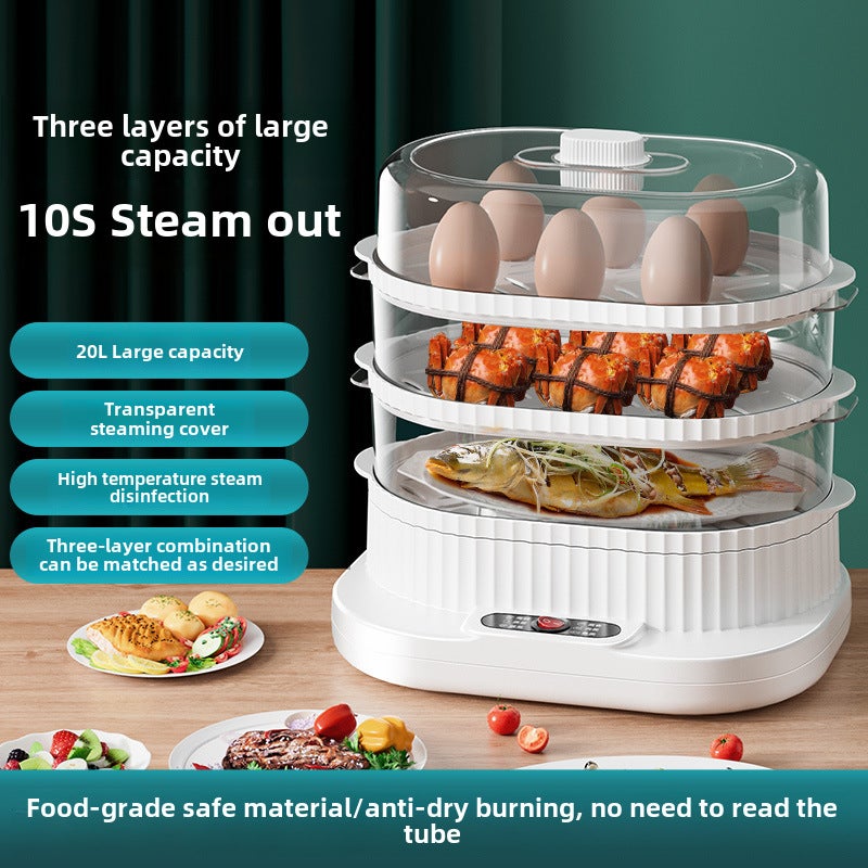 Wholesale electric steamer household multifunctional steam cooker three-layer large-capacity multi-layer steamer electric steamer cross-border White-Steamer-Fast Steamed Egg