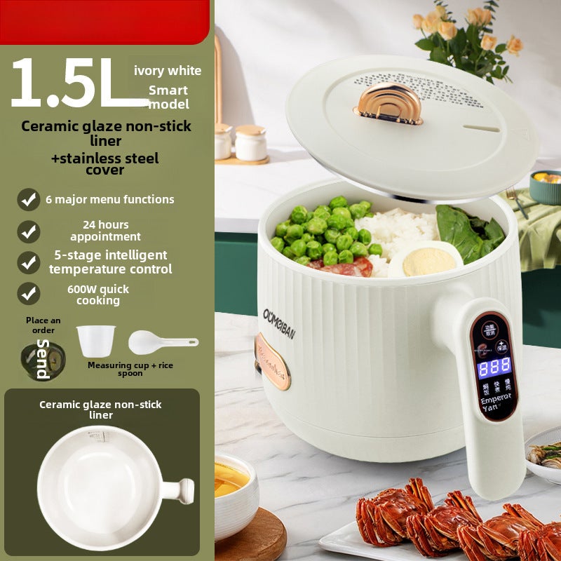 Multi-Function Mini Rice Cooker with Non-Stick Pot European and American Bang 1.5L white non-stick liner [with steamer and handle]