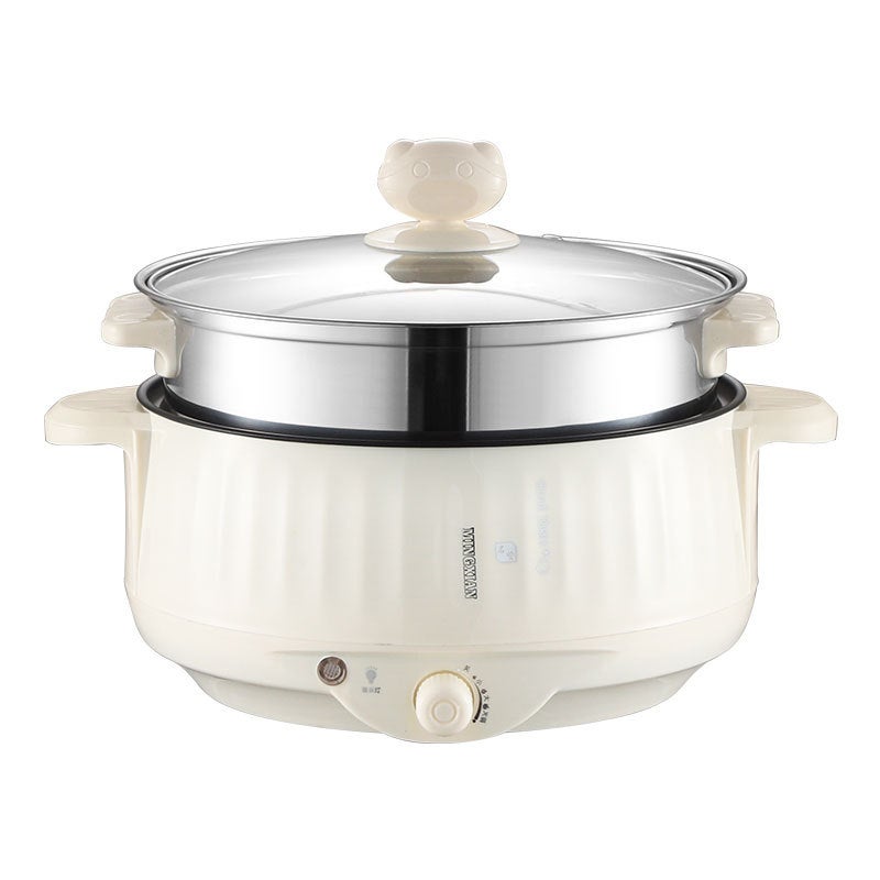 Multi-Function Electric Hot Pot Non-Stick Dorm Cooker Khaki color box (with steamer) no gift