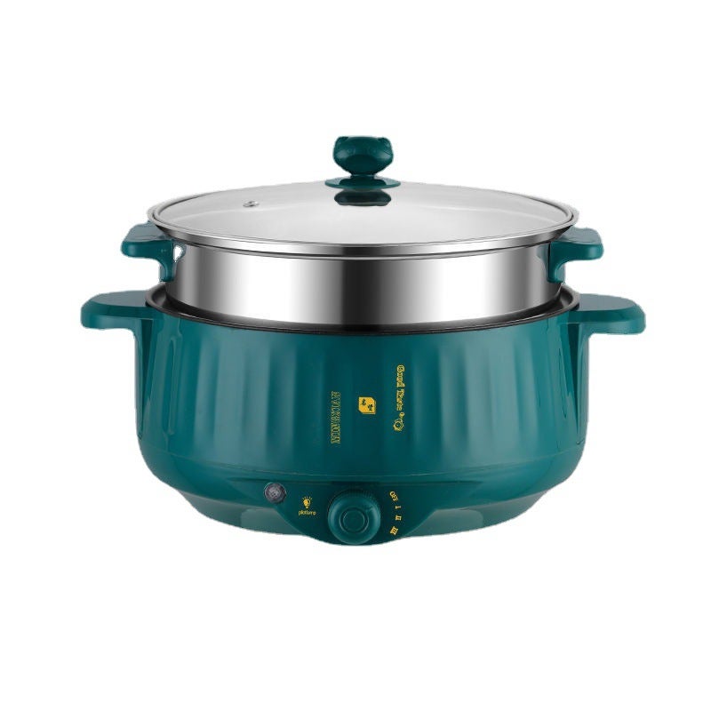 Multi-Function Electric Hot Pot Non-Stick Dorm Cooker Retro green color box (with steamer) no gift