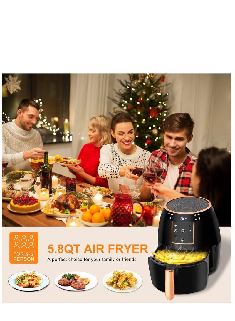 5.8QT Air Fryer with Digital Touch Screen and Temperature Control, Non-stick Basket, Free Recipes, Timer and Auto Shut Off, 1300W Oilless Cooker in Black