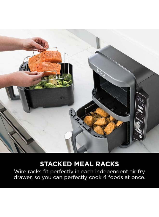 Double Stack XL Air Fryer, Vertical Dual Drawer Air Fryer With 4 Cooking Layers, 2 Drawers And 2 wire Racks, Space Saving Design, 6 Cooking Functions. 9.5 L 2470 W SL400ME Silver