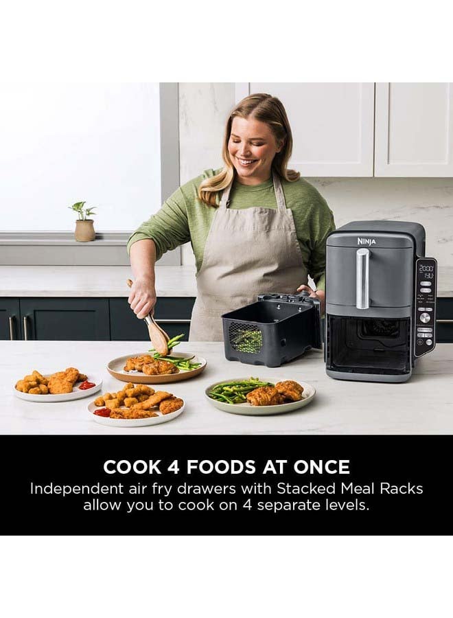 Double Stack XL Air Fryer, Vertical Dual Drawer Air Fryer With 4 Cooking Layers, 2 Drawers And 2 wire Racks, Space Saving Design, 6 Cooking Functions. 9.5 L 2470 W SL400ME Silver