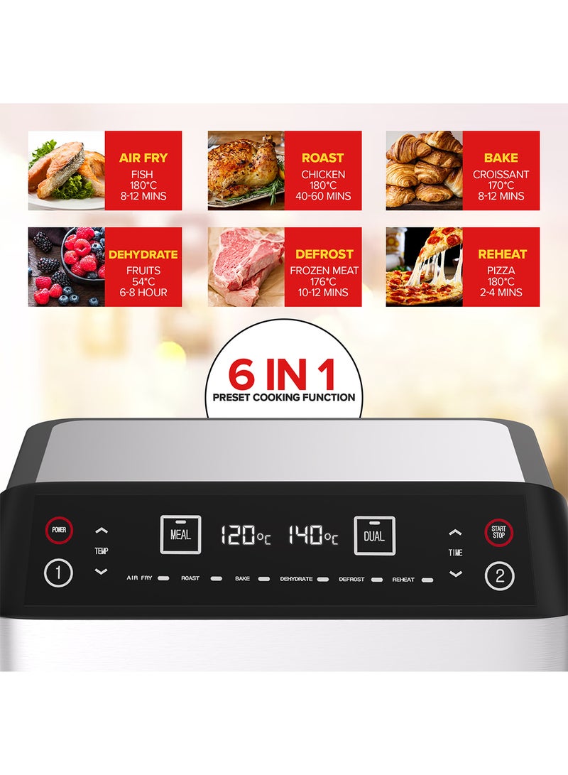 Digital Multi-Function Air Fryer, 2X4L Non-Stick Detachable Basket, Separate Temperature Settings, 2 Independent Cooking Zones, Cool Touch Body, Non-Slip Feet 1.7 L 2460 W NAF282D Black