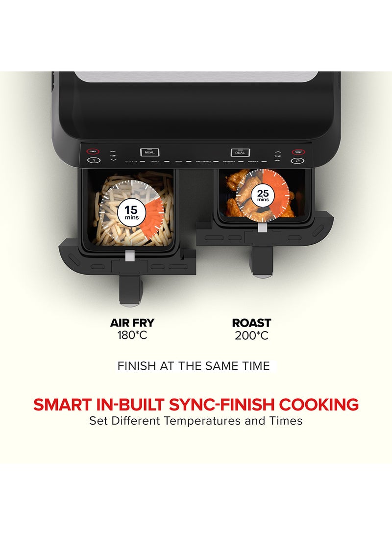 Digital Multi-Function Air Fryer, 2X4L Non-Stick Detachable Basket, Separate Temperature Settings, 2 Independent Cooking Zones, Cool Touch Body, Non-Slip Feet 1.7 L 2460 W NAF282D Black