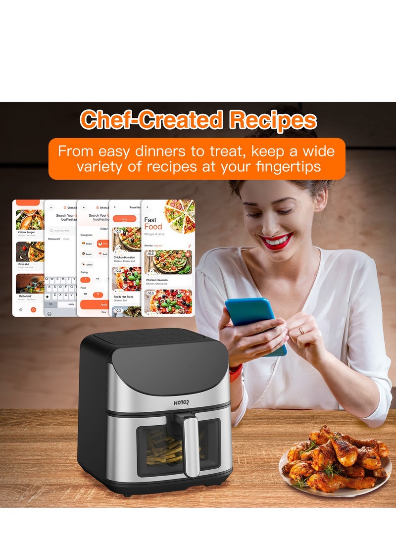 Air Fryer with Touchscreen Clear Window Adjustable Temperature Control For Healthy Food Without Oil 8 L Black/Silver