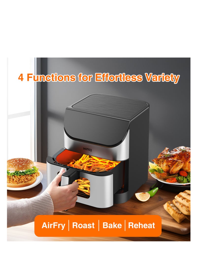 Air Fryer with Touchscreen Clear Window Adjustable Temperature Control For Healthy Food Without Oil 6 L Black/Silver