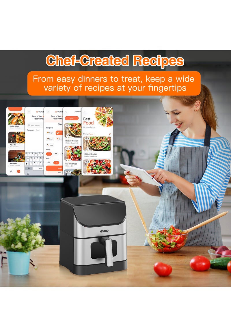 Air Fryer with Touchscreen Clear Window Adjustable Temperature Control For Healthy Food Without Oil 6 L Black/Silver