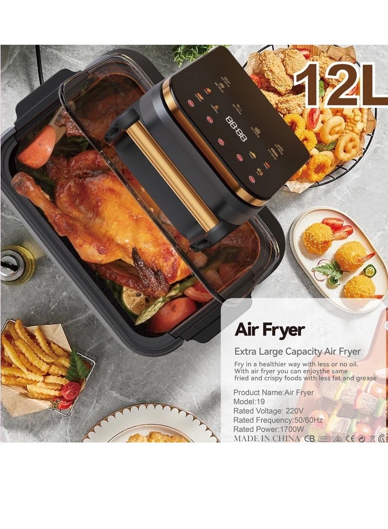 Smart Air Fryer - 12L Large Capacity - Automatic Electric Fryer - Screen Touch Control Panel - Intelligent Temperature Control - Oil-free Baking - Home Oven - 1700W