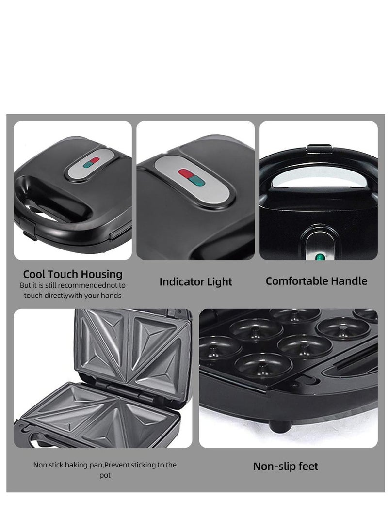 6 in 1 Waffle Maker 750W Electric Double Sided Heating Waffle Maker with Non Stick Removable Plates  Multi Function for Waffles Paninis Grilled Cheese and More