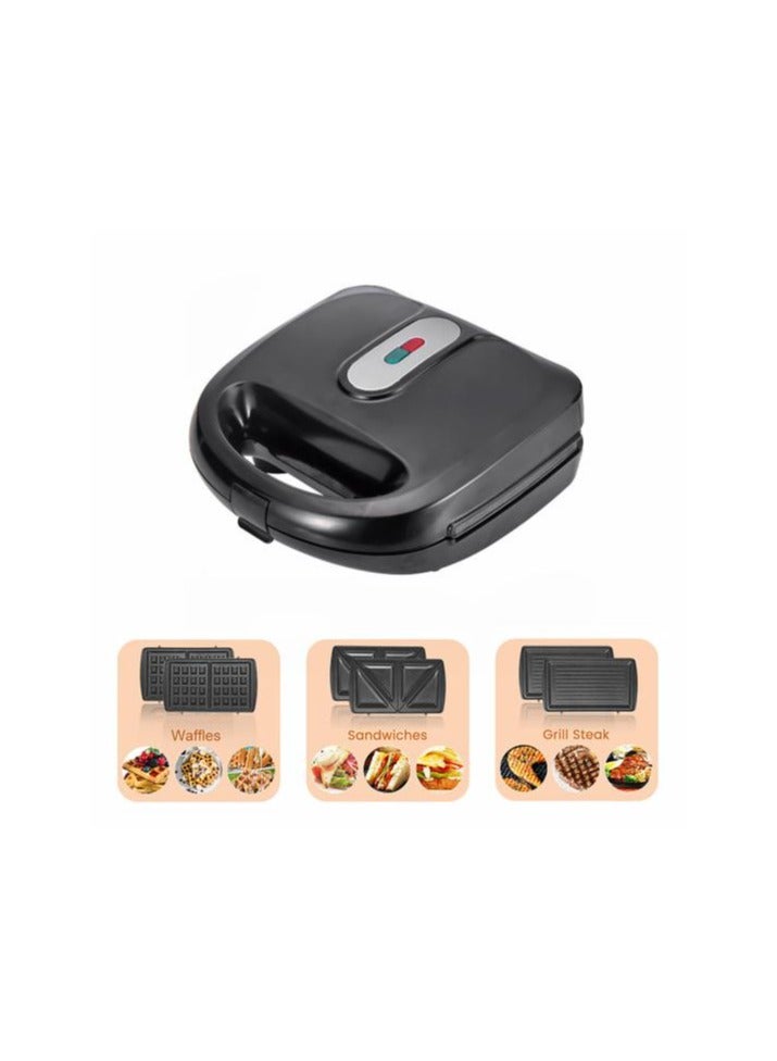 3-in-1 Waffle Sandwich Maker with Removable Plates, 750W Non-Stick Electric Panini Press, Waffle Iron & Sandwich Toaster, Easy Clean