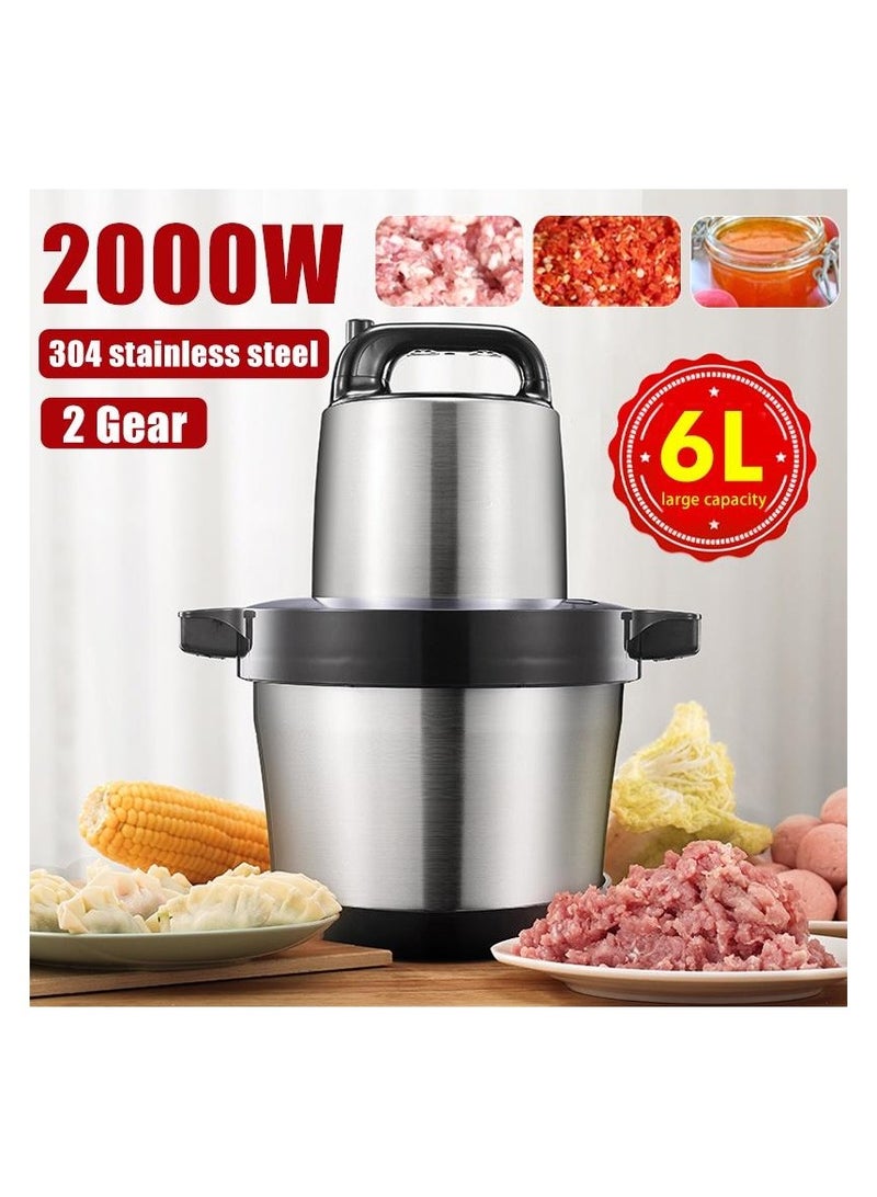 6L Electric Meat Grinder & Kitchen Chopper - 2 Gear Stainless Steel Food Processor for Meat, Vegetables, Garlic, and Baby Food - Blender Mixer Mincer with Large Capacity, Easy Cleaning, and Safety Features