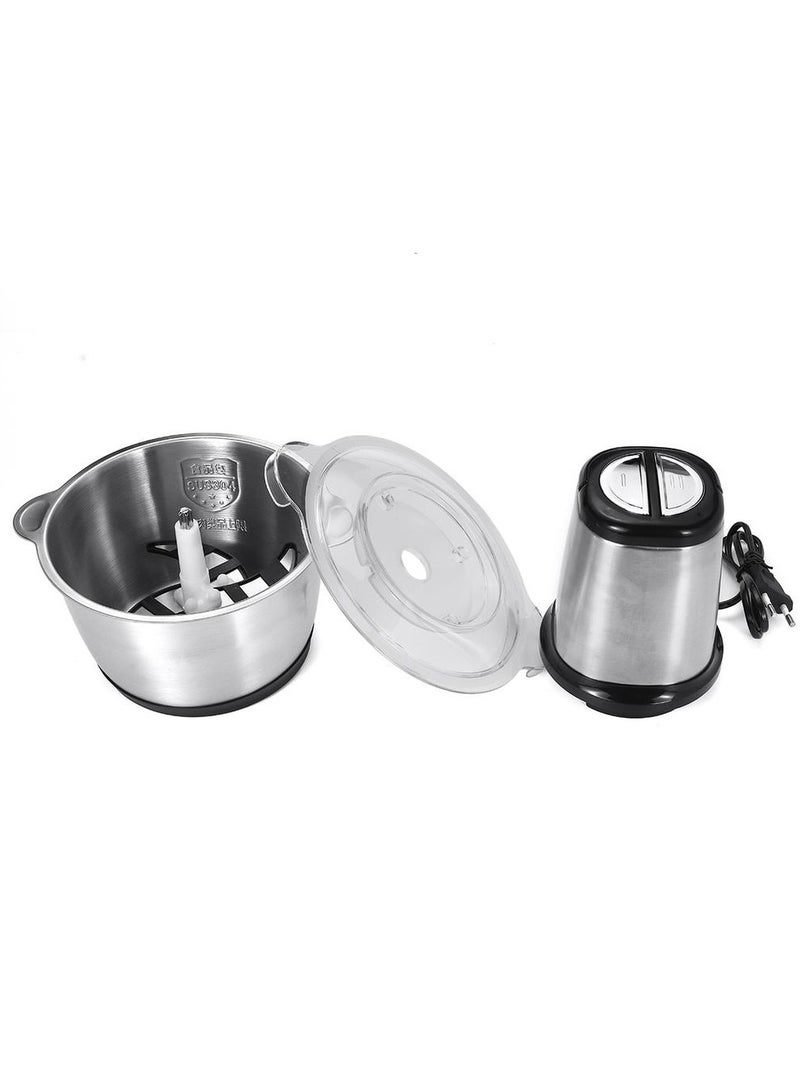 2 Speeds Stainless Steel Electric Chopper, 2L Meat Grinder Mincer Food Processor with Stainless Steel Blades, Multi-Function Kitchen Slicer for Vegetables, Fruits, and Meat