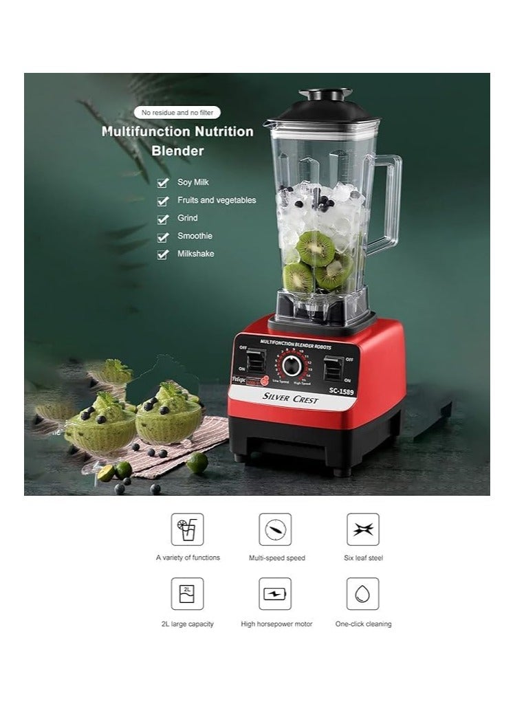 Silver Crest 4500W Heavy Duty Commercial Grade Blender SC 1589 - Multifunctional Juicer, Mixer with 2 Jars, Dishwasher Safe, Stainless Steel Blades, Grinder & Smoothie Maker