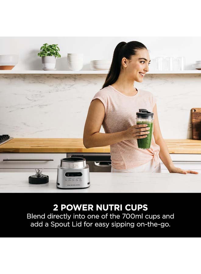 Foodi MAX Power Nutri Blender 2-In-1, Blend Smoothie Bowls, Thick Spreads & Frozen DrInks, Automatic Programs, SmartTorque, 1L Jug With Power Paddle, 2x 700ml Cups 1 L 1100 W CB150ME Silver