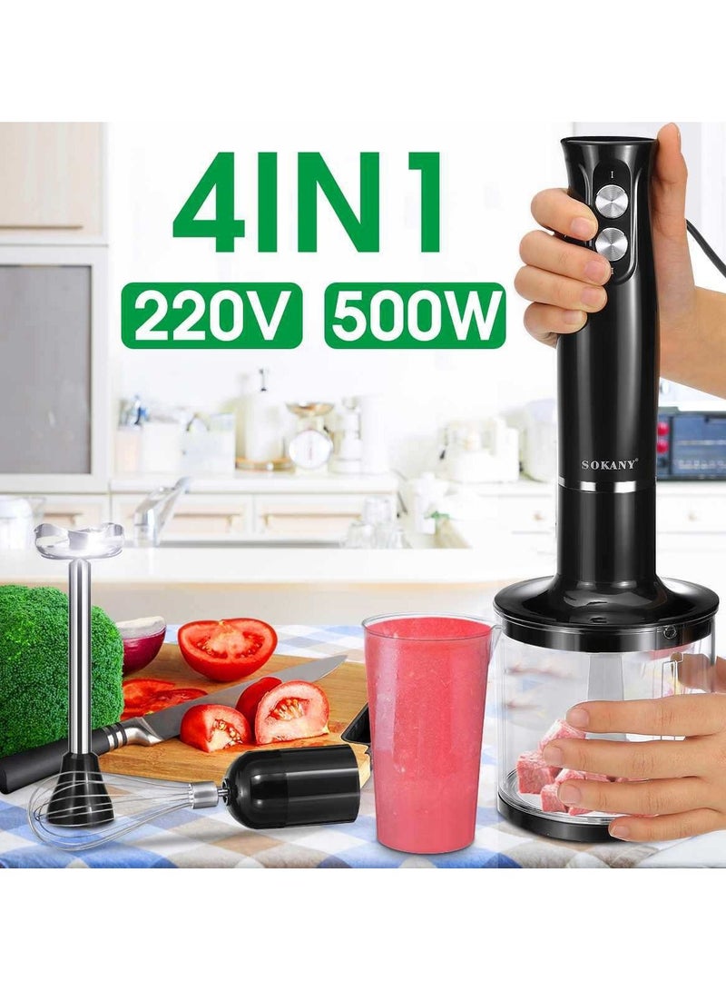 4-in-1 Hand Blender Chopper Whisker Mixer | Durable Stainless Steel Blade & Removable Stick | Comes with 750ml Plastic Jar, 550ml Chopper and Blending Wand