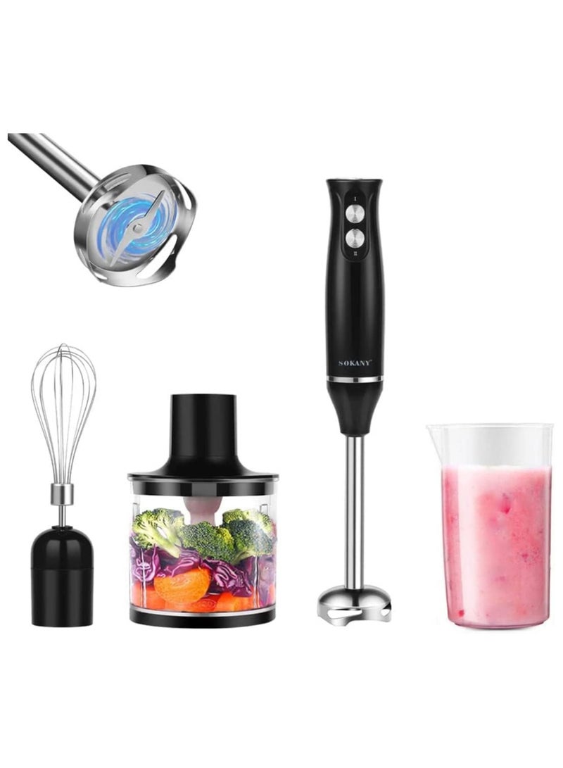 4-in-1 Hand Blender Chopper Whisker Mixer | Durable Stainless Steel Blade & Removable Stick | Comes with 750ml Plastic Jar, 550ml Chopper and Blending Wand