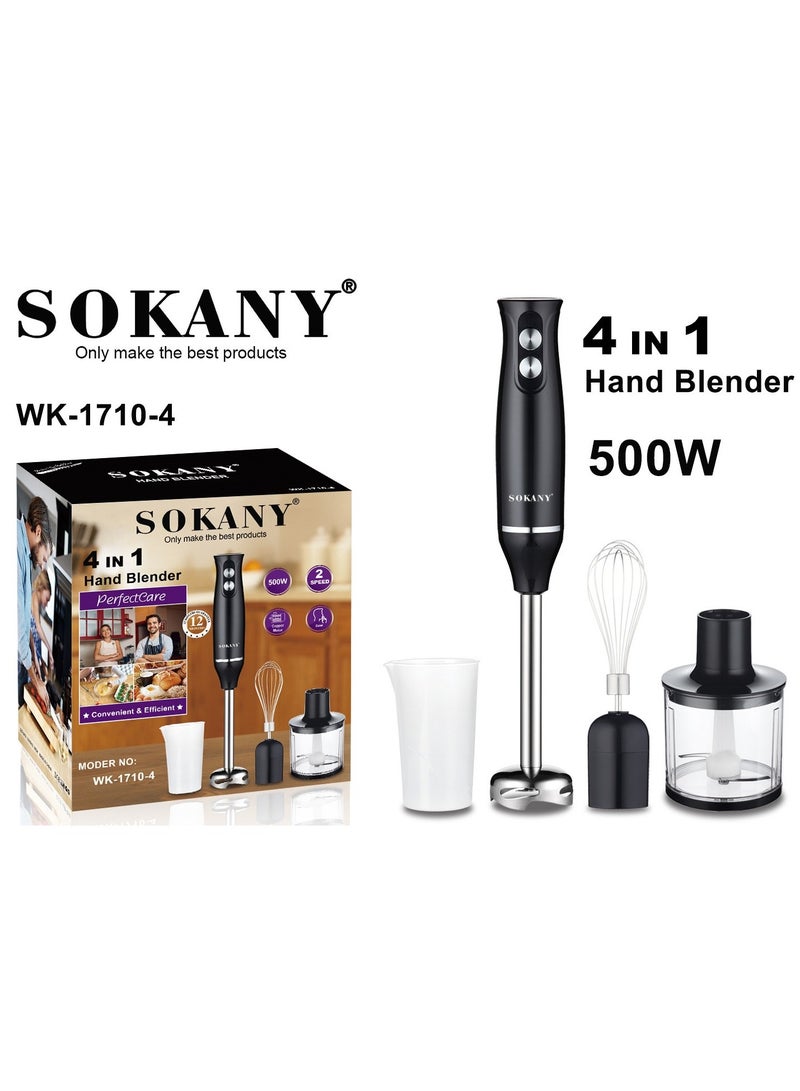 4-in-1 Hand Blender Chopper Whisker Mixer | Durable Stainless Steel Blade & Removable Stick | Comes with 750ml Plastic Jar, 550ml Chopper and Blending Wand