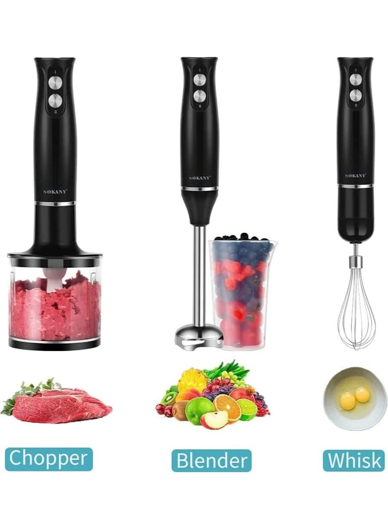 4-in-1 Hand Blender Chopper Whisker Mixer | Durable Stainless Steel Blade & Removable Stick | Comes with 750ml Plastic Jar, 550ml Chopper and Blending Wand