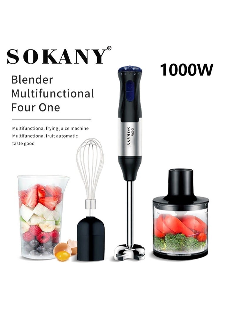 Hand Blender With Two Speed Adjustable 1000 Watt 4-In-1 Stainless Steel Blades Ergonomic Handle With Chopper Whisk 700ml Mixing Beaker Detachable Electric Stick Blender Set