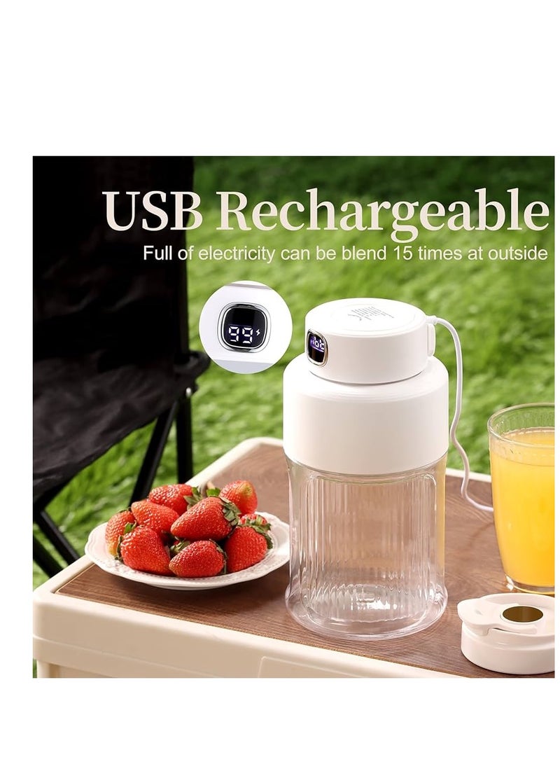 Portable Blender with LED Digital Display, 500ML Large Personal Blender for Shakes and Smoothies,USB Rechargeable, 500mAh Travel Blender with Double Bottle Lid