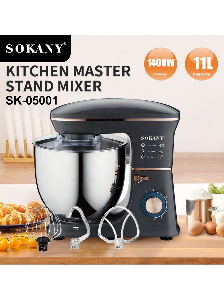 Stand Mixer, 11 liters, 1400 watts, Multi-function Kitchen Machine, with Lid Splash-Proof SK-05001 Black