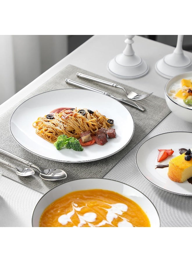24-Piece Gourmet Porcelain Dinnerware Sets, Modern White with Black Rim Round Dish Set for 6