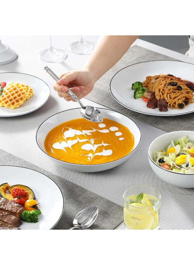 24-Piece Gourmet Porcelain Dinnerware Sets, Modern White with Black Rim Round Dish Set for 6