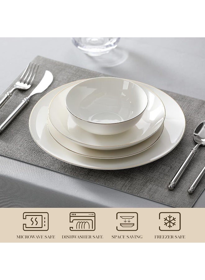 Upscale Bone China Dinnerware Set, 16 Pieces Plates and Bowls Sets with Gold Rim, Cream-White Dinner Plate for Dessert Soup and Small Cereal Bowl, Lightweight Dish Set for 4, Series JERA