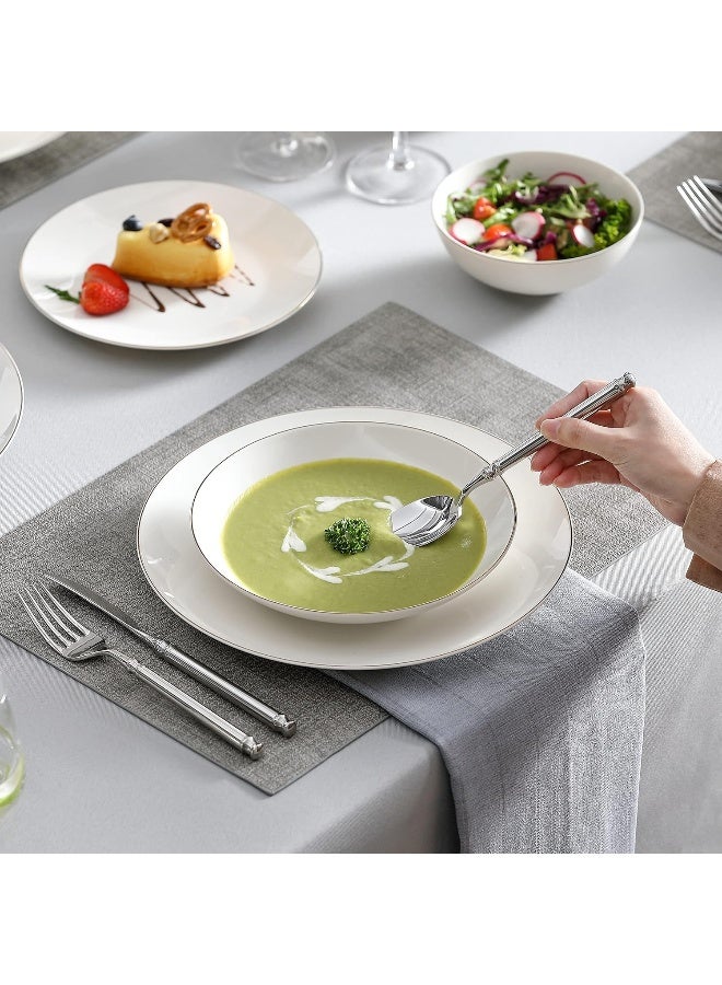 Upscale Bone China Dinnerware Set, 16 Pieces Plates and Bowls Sets with Gold Rim, Cream-White Dinner Plate for Dessert Soup and Small Cereal Bowl, Lightweight Dish Set for 4, Series JERA